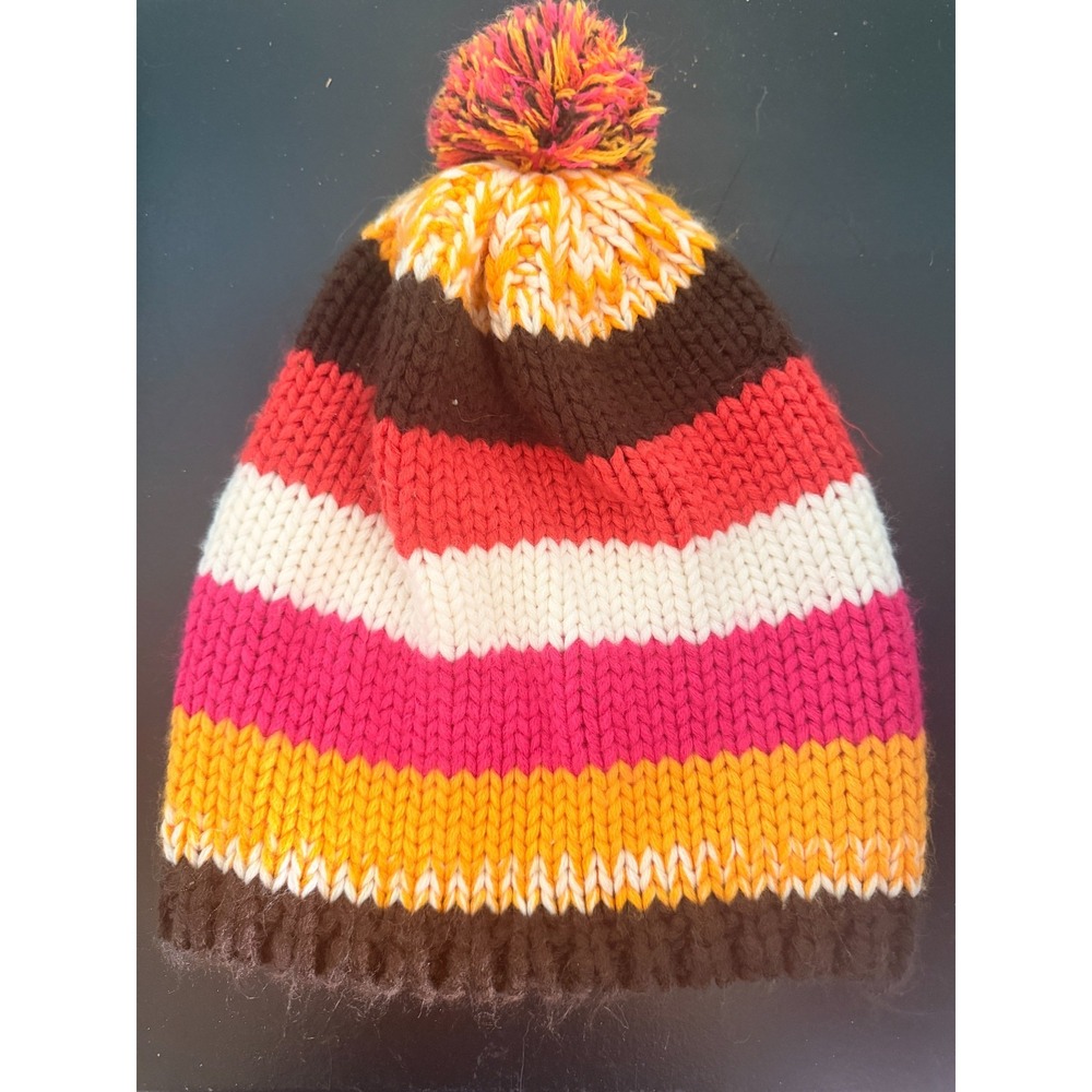 Gap Kids Multicolor Striped Chunky Knit Pom Pom Beanie Winter Hat Size L/XL